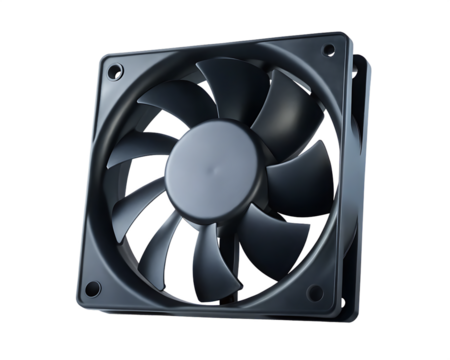 Computer cooling fan with subtle illuminated edges on computer fan PC fan isolated on a transparent background