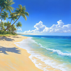 Serene ocean cove with palm framed coastline beauty high resolution picture