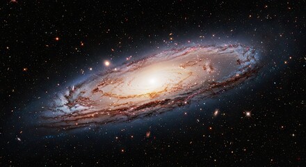 Fototapeta premium A magnificent portrait of a colossal spiral galaxy in the vastness of deep space, showcasing the grand scale of its brilliant stellar nucleus and swirling cosmic arms