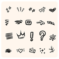 Black and White Hand-Drawn Doodle and Icon Set