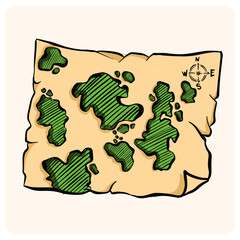 Hand-Drawn Treasure Map Illustration with background cream