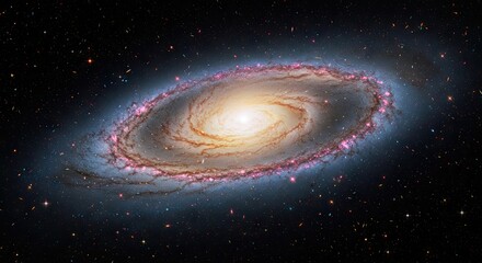 Vibrant illustration of a majestic spiral galaxy adrift in the cosmos, a cosmic masterpiece detailing galactic structure, star clusters, and interstellar clouds