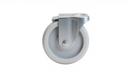 Grey swivel caster wheel with metal bracket on white background  