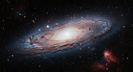 Fototapeta premium Andromeda Galaxy Majestic Spiral Structure in Deep Space with Cosmic Dust and Star Formations Visible