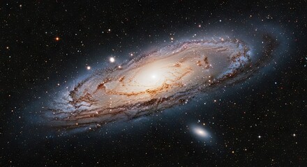 Fototapeta premium A Majestic Spiral Galaxy Illuminated by Its Own Stars, Surrounded by Distant Stellar Objects in the Vast Expanse of Space