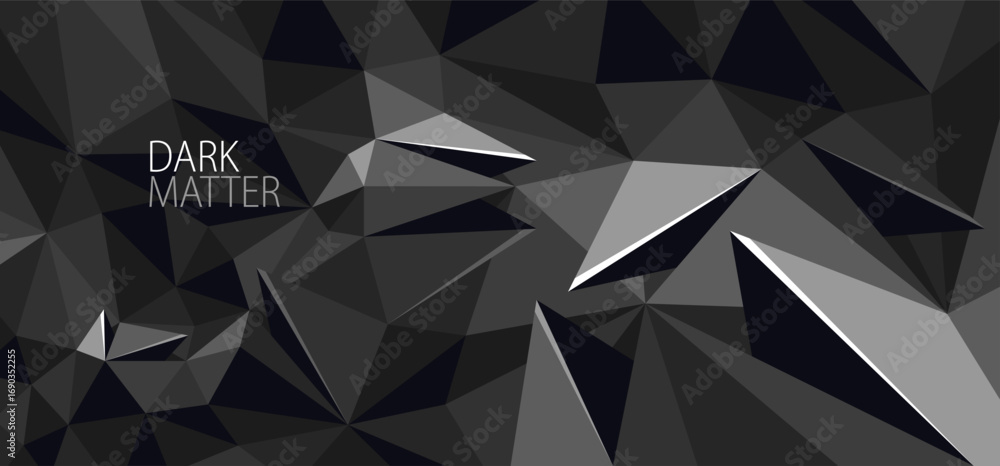 Poster polygonal abstract background, 3d vector dark black greyscale low poly surface, digital technology a