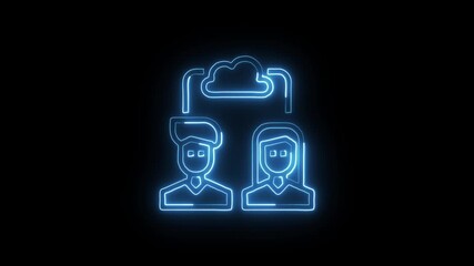Cloud Team Icon Animation with Glowing Lines on Black Background