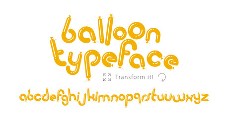 Simple geometric minimal vector font letters looks like balloons or sausages, funny typography alphabet, celebration cartoon happy and joyful typeface.