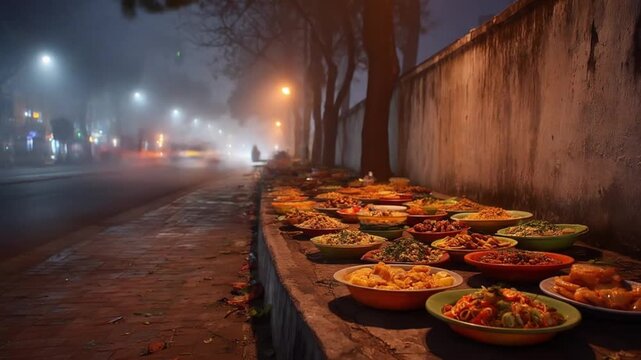 Foggy Night Street Food Stall
