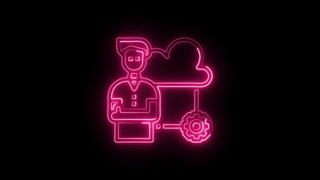 Cloud Service Administrator Icon Animation with Glowing Lines on Black Background