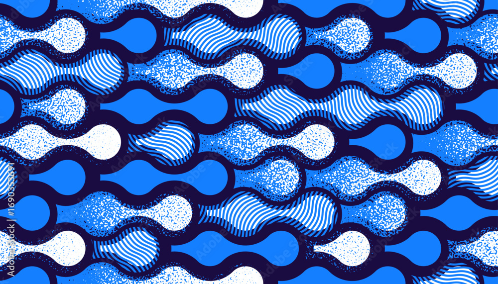 Poster runny water seamless pattern, vector waves lines geometric abstract background, river flows endless 
