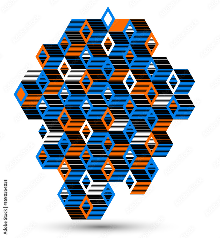 Poster abstract vector wallpaper with 3d isometric cubes blocks, geometric construction with blocks shapes 