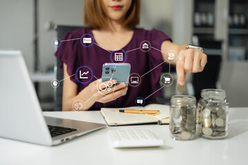 Business woman think of the concept of saving money.
