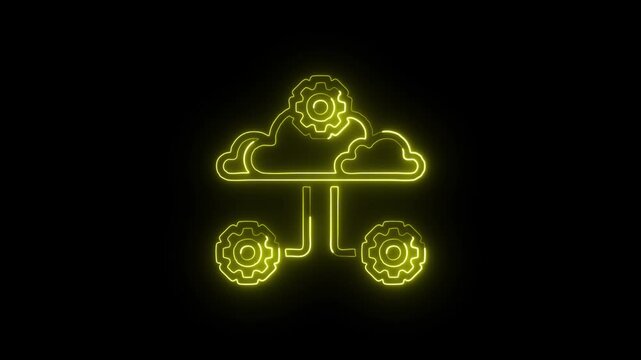 Cloud Computing Settings Icon Animation with Glowing Lines on Black Background