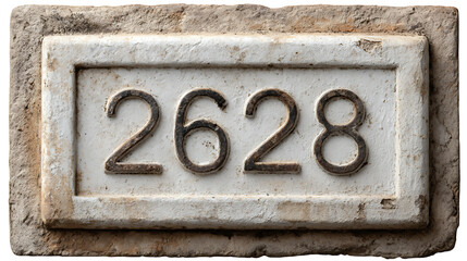 Close up of a weathered house number sign showing the digits two six two eight