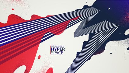 Fluid splash in motion over 3D lines in perspective space vector abstract background, energy blast explosion in chaos, surreal explosion art wallpaper. © Sylverarts