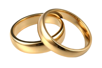 Two intertwined gold wedding rings on a background gold rings marriage isolated on a transparent background