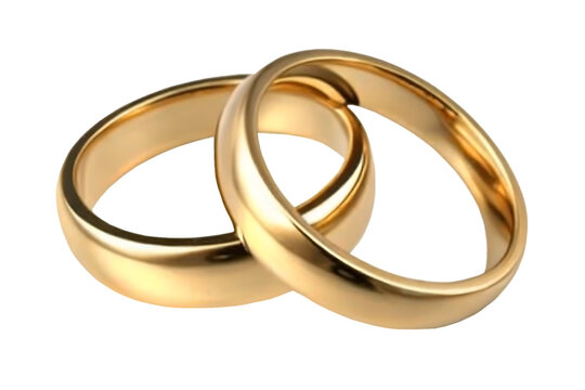Two intertwined gold wedding rings on a background gold rings marriage isolated on a transparent background