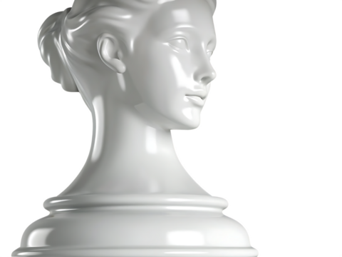 White Ceramic Bust of a Woman with Pink Accent on sculpture female isolated on a transparent background
