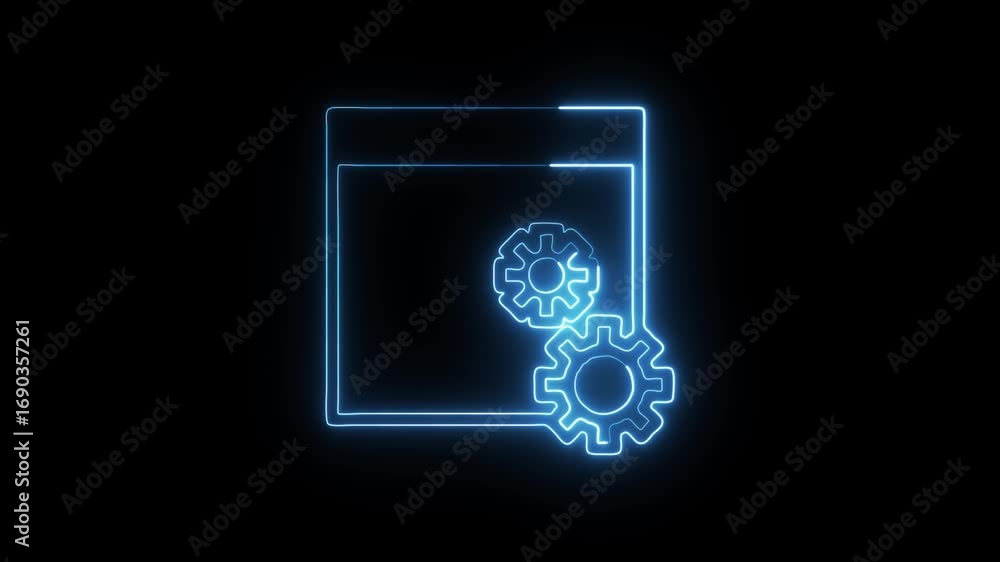 Wall mural web settings icon animation with glowing lines on black background
