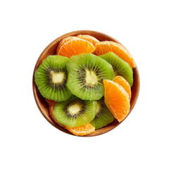 Fresh Kiwi and Mandarin Orange Slices in Wooden Bowl - Top View