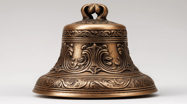 An ancient bronze church bell is isolated on a white background, showcasing historic craftsmanship, rustic charm, and timeless religious symbolism.