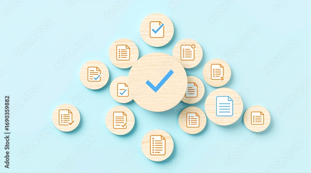 Poster document checklist complete task management workflow approval process icon set for business efficien