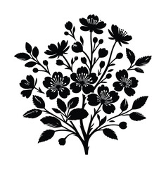 Elegant Floral Arrangement Silhouette with Blossoms and Leaves A Timeless Botanical Illustration for Invitations and Decorative Art