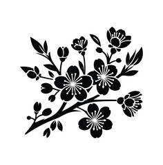 Monochrome Branch of Plum Blossoms A Symbolic Depiction of Springtime Beauty and Traditional East Asian Artistry with Elegant Floral Design