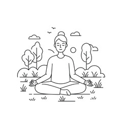 a person meditating at outdoors illustration