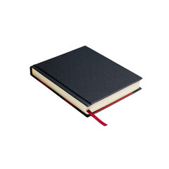Closed Black Hardcover Notebook with Red Ribbon Bookmark