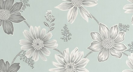 Fototapeta premium Seamless floral pattern with light blue background and grey flowers