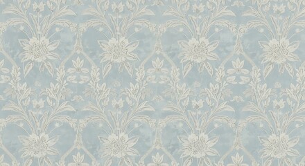Fototapeta premium Intricate floral damask pattern in light blue and white
