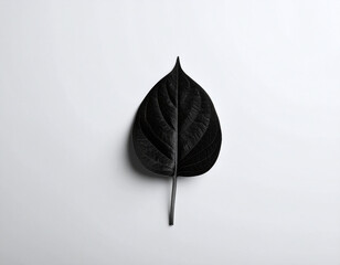 Black simple leaf on white background, modern minimal flat design