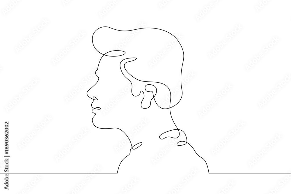 Poster continuous one line drawing male profile. portrait of a man. ink line. line art.one continuous line 