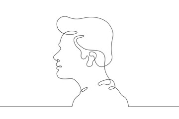 Continuous one line drawing male profile. Portrait of a man. Ink line. Line art.One continuous line isolated illustration.Not AI.