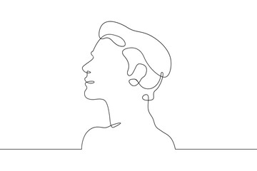 Continuous one line drawing male profile. Portrait of a man. Ink line. Line art.One continuous line isolated illustration.Not AI.