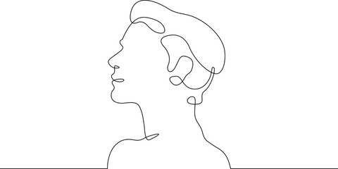 Continuous one line drawing male profile. Portrait of a man. Ink line. Line art.One continuous line isolated illustration.Not AI.