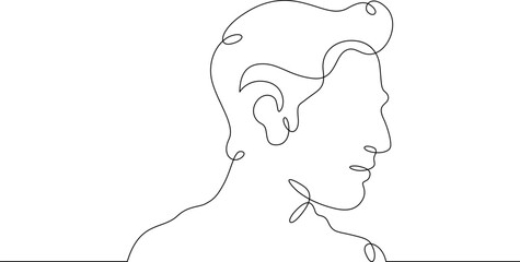 Continuous one line drawing male profile. Portrait of a man. Ink line. Line art.One continuous line isolated illustration.Not AI.