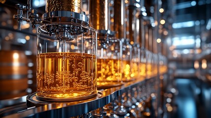 Brewery Liquid Gold Craft Beer Production in Modern Industrial Setting.