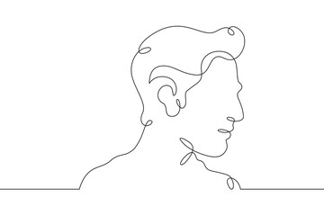 Continuous one line drawing male profile. Portrait of a man. Ink line. Line art.One continuous line isolated illustration.Not AI.