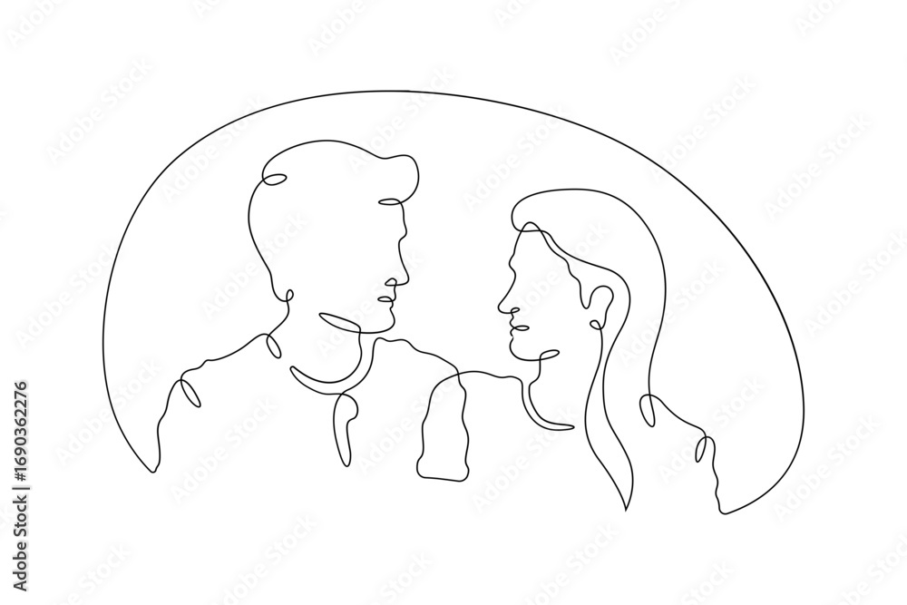 Poster continuous one line drawing couple in love. woman and man.line art.one continuous line isolated illu