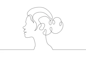 Foto auf Acrylglas Eine Linie Continuous one line drawing female profile. Portrait of a woman. Ink line. Line art.One continuous line isolated illustration.Not AI.  © derplan13