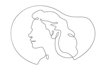 Continuous one line drawing female profile. Portrait of a woman. Ink line. Line art.One continuous line isolated illustration.Not AI.