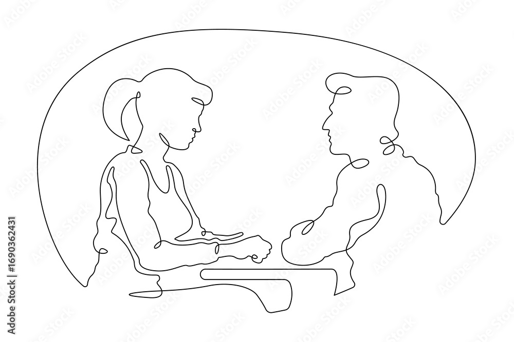 Poster continuous one line drawing couple in love. woman and man.line art.one continuous line isolated illu