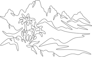 Obraz premium Continuous one line drawing Alpine flowers. Mountain flowers. Mountain landscape. One continuous line isolated minimal illustration.Not AI.