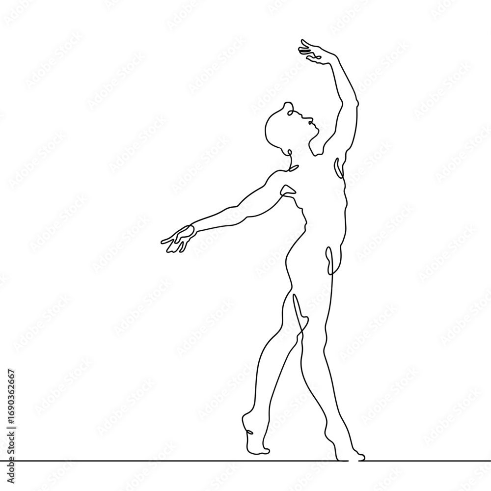 Poster continuous one line drawing male dancer. ballet dancer. one continuous line isolated minimal illustr
