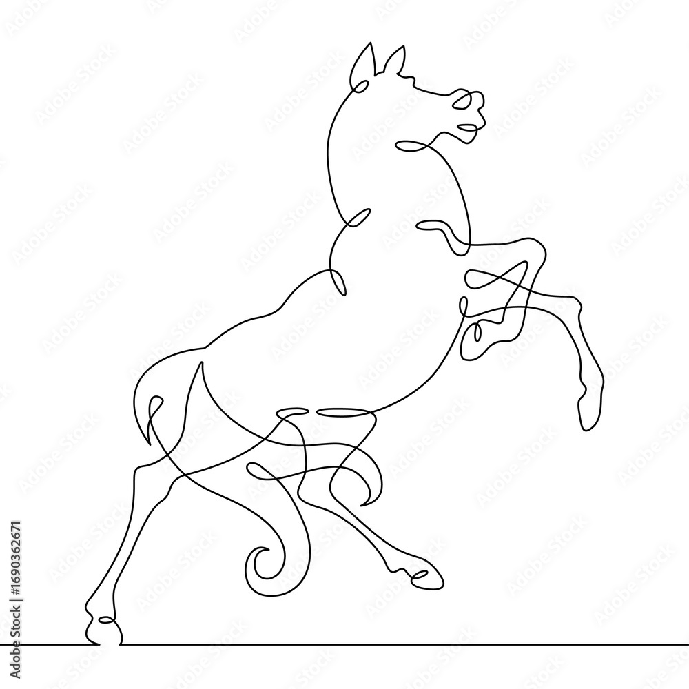 Poster continuous one line drawing beautiful horse. symbol of the year 2026 is a fiery horse. one continuou