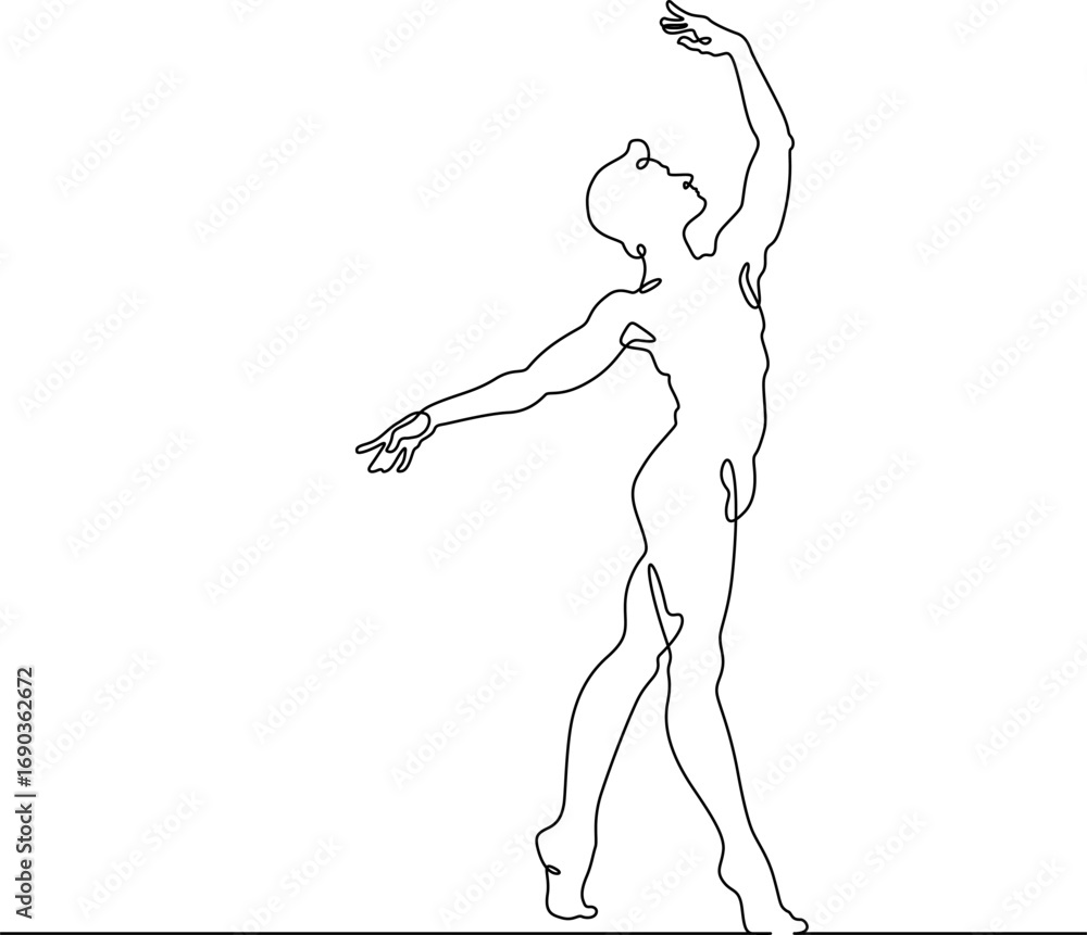 Poster continuous one line drawing male dancer. ballet dancer. one continuous line isolated minimal illustr