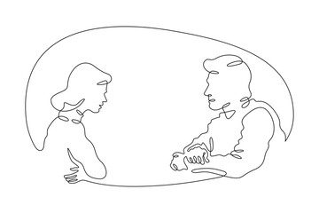 Continuous one line drawing couple in love. Woman and man.Line art.One continuous line isolated illustration.Not AI.
